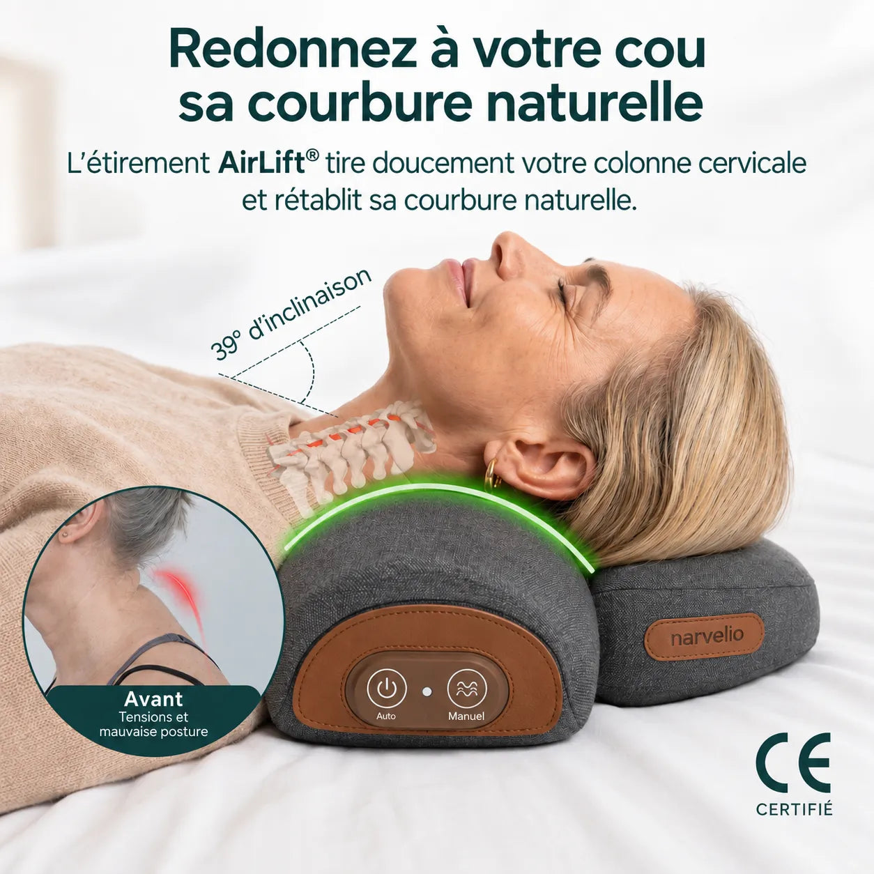 Étirement cervical à 39°