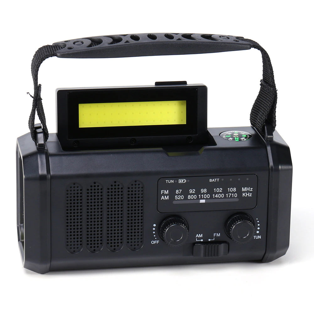 Radio d'urgence : panneau solaire et manivelle