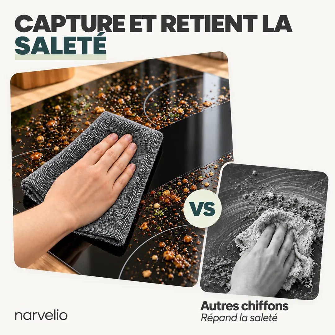 Capture et retient la saleté, face aux autres chiffons