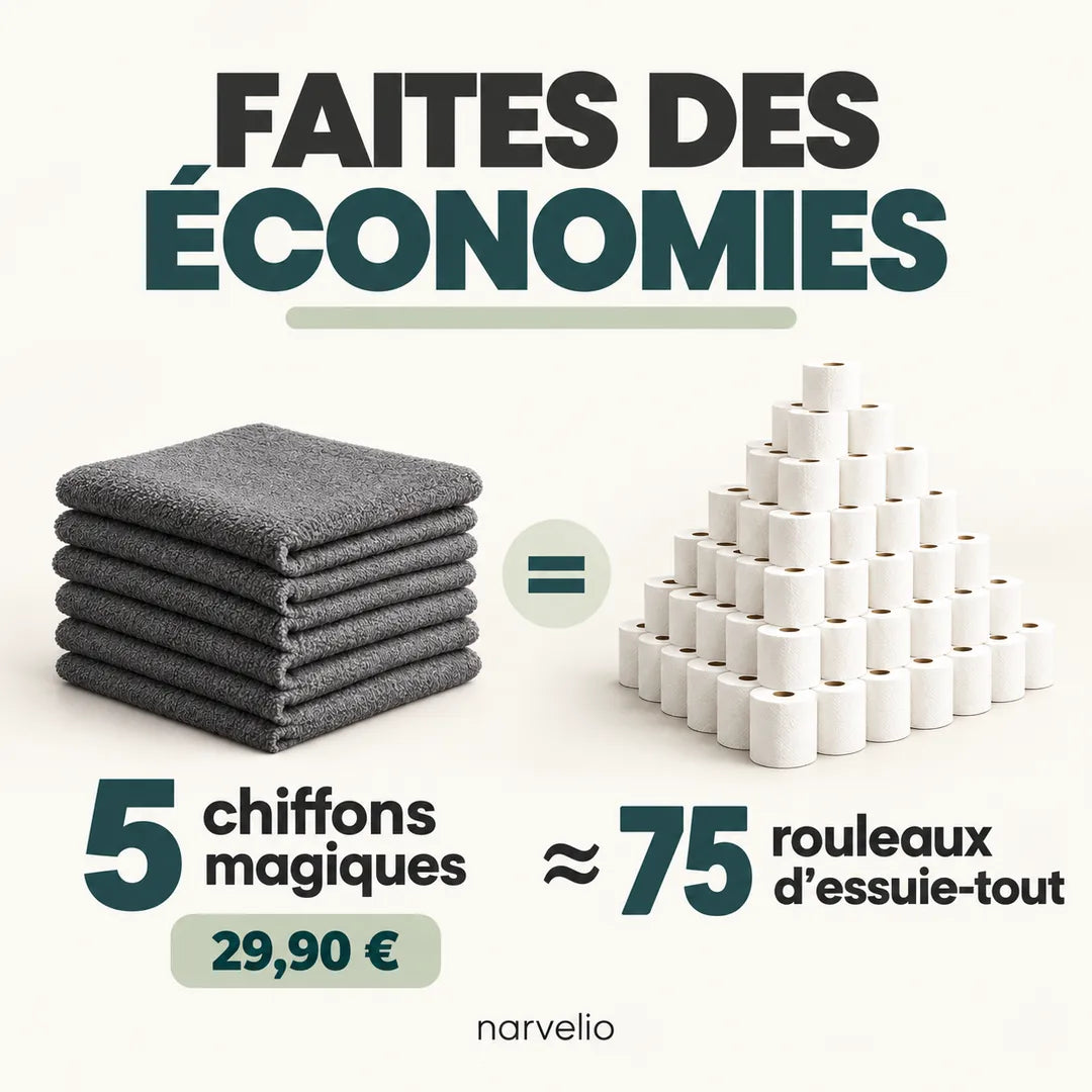 5 chiffons magiques remplacent environ 75 rouleaux d'essuie-tout